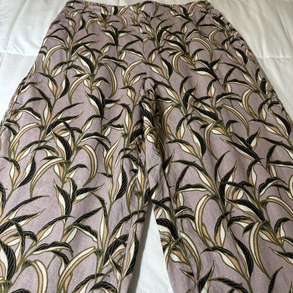 Tahari 100% Linen Wide Leg Cropped Pants XL Floral Pull On High Waist Purple - Picture 3 of 9